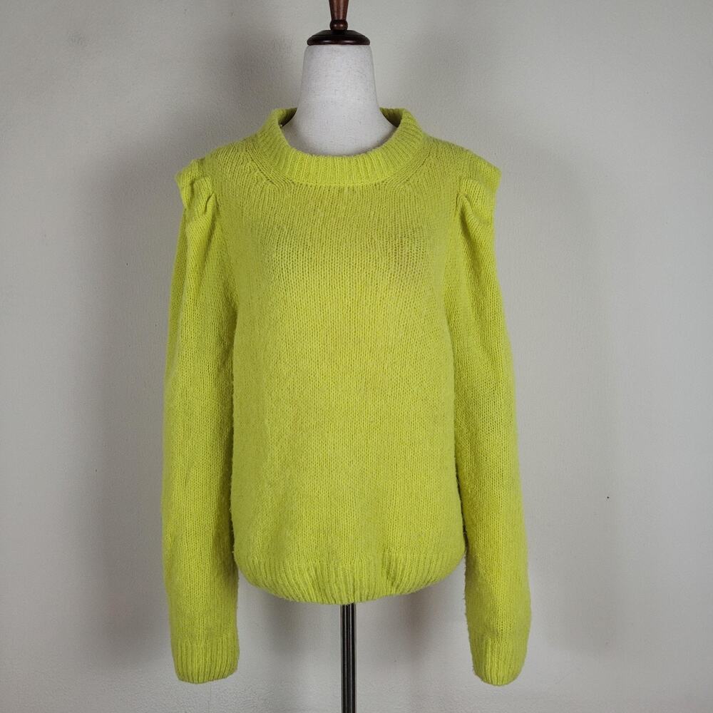 Nation LTD Sweater Medium Yellow Baby Alpaca Puff Sleeve Chunky Knit Pullover